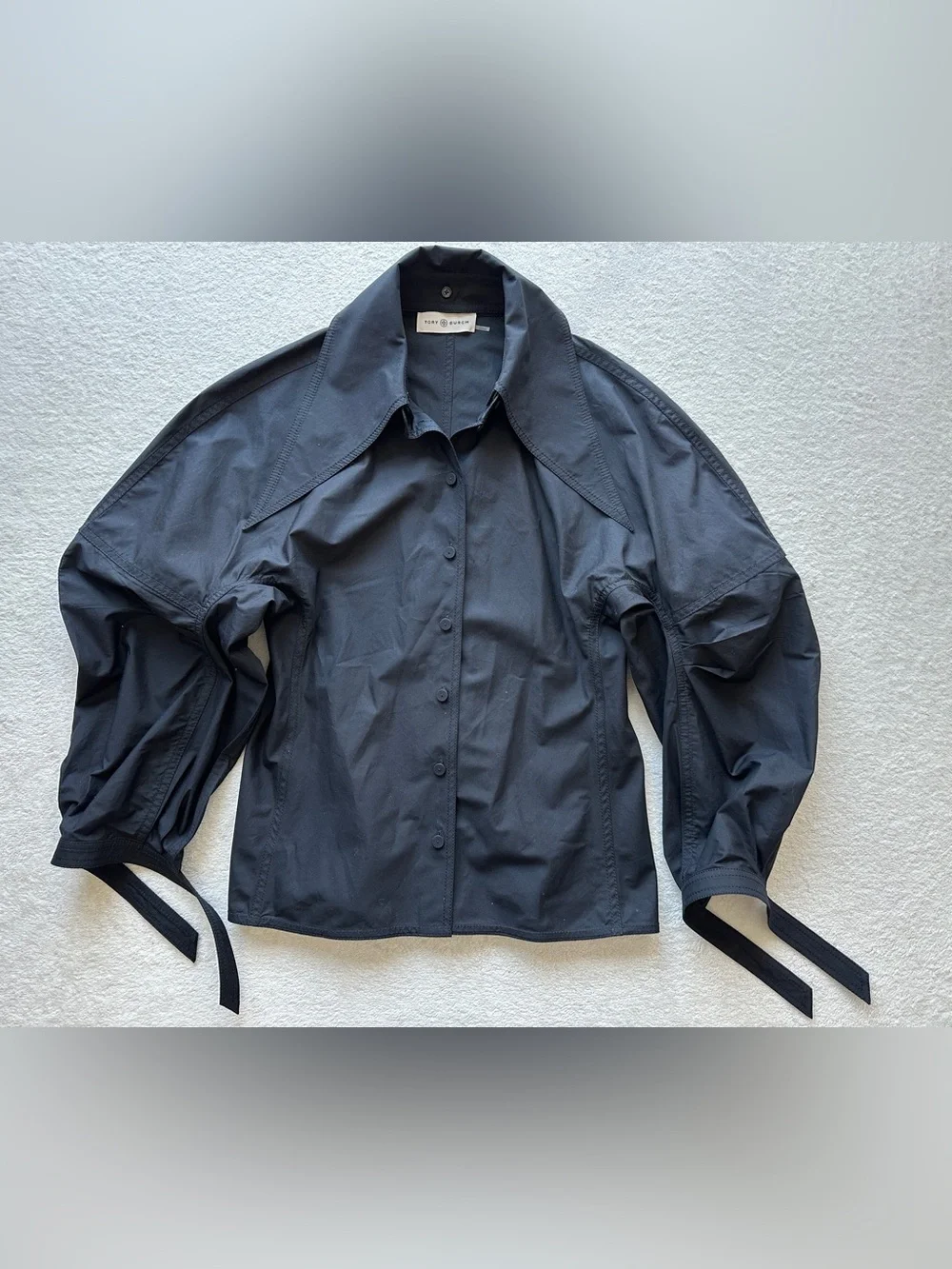 Tory Burch Poplin Shirt Black Cotton size‎ 2 small like NEW removable collar